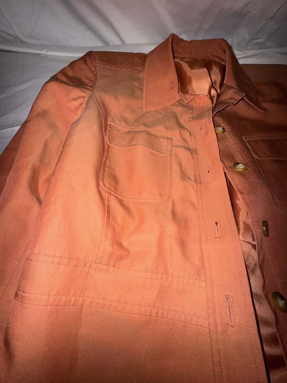 Talbots Safari Jacket Size 14 Orange Button Up Utility Pocket - Picture 4 of 11